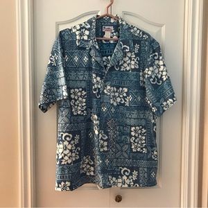 🌴Men’s Casual Hawaiian Design Blue Shirt-Full Button Open V Collar Pocke…